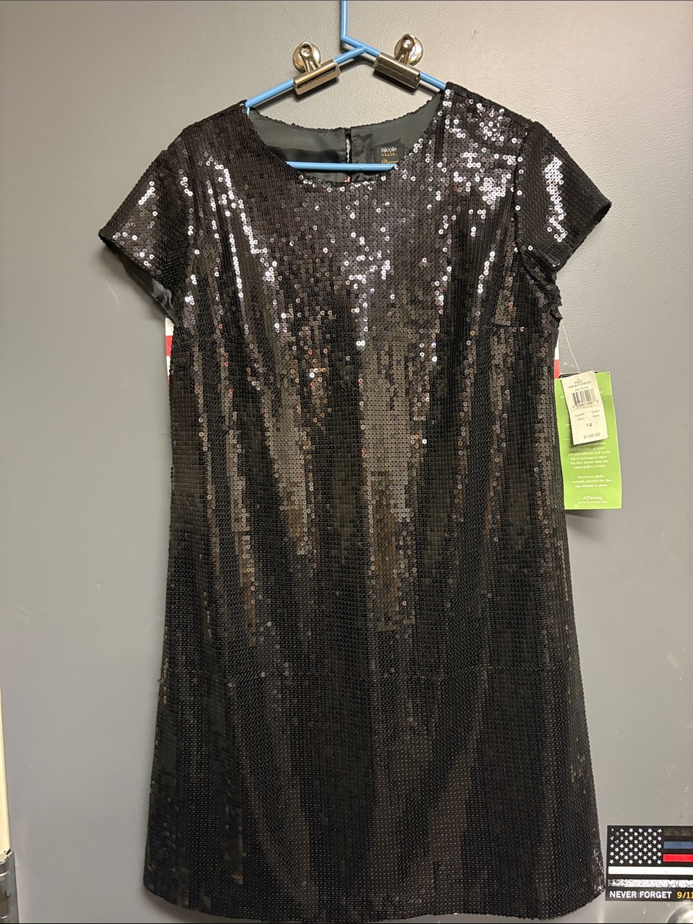 Nicole by Nicole Miller Black Sequin Short Sleeve Mini Dress